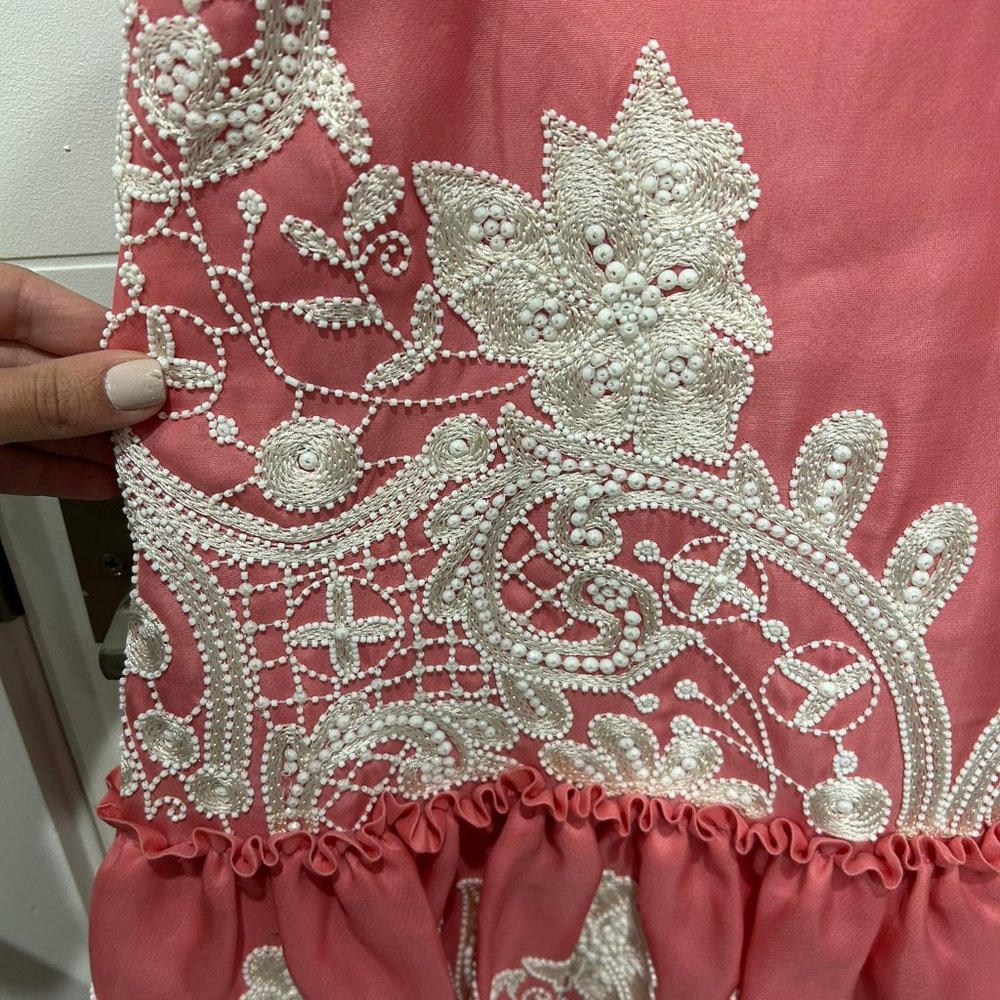 Naeem Khan Pink Dress with White Embroidery - Size 12 (Gently Used) - Picture 4 of 7